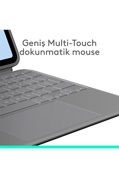 logitech Combo Touch 11" iPad Air M2 ile Uyumlu Türkçe Klavyeli Tablet Kılıfı, Gri 920-013126