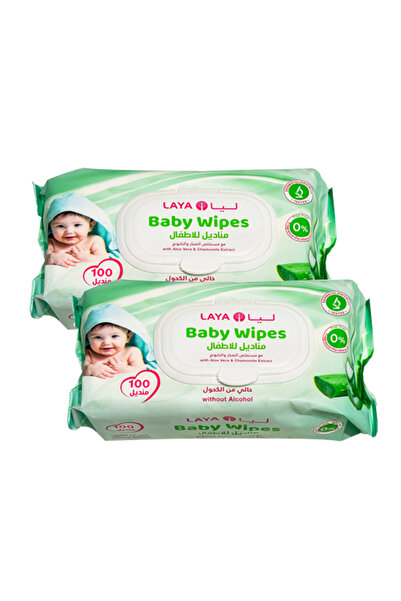 LAYA ليا مناديل أطفال مبللة مع مستخلص الصبار والبابونج -100 منديل 2 حبه