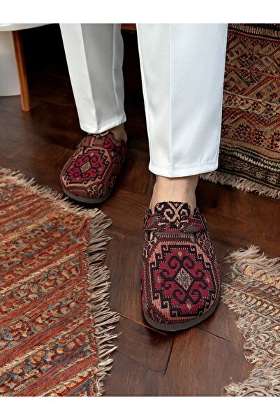 Mycorni Kilim Desenli Unisex Anatomik Doğal Mantar Taban Kapalı Terlik