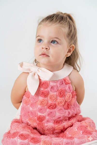 BİLGEN Style KIZ COCUK GÜL KABARTMALI BAĞLANABİLİR FİYONK PAMUL SÜPREM LİKRALI ESNEK ELBİSE 2- 5 YAŞ ARASI