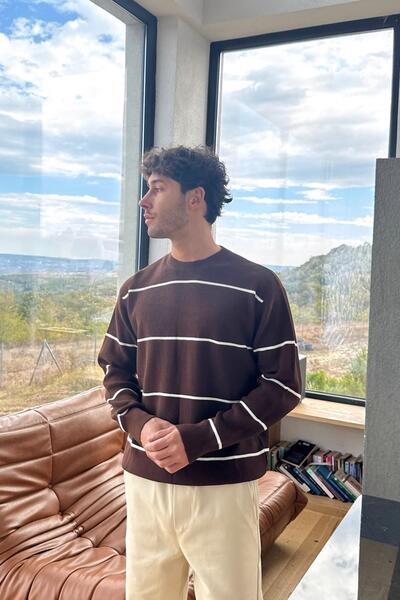 Flaw Wear Tricotaj cu dungi Pulover maro