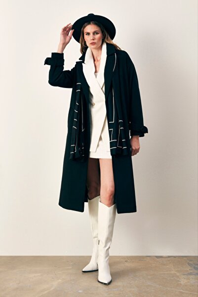 GÜLDEN KATRAN Kadın Kol Kemer Detaylı Salaş Kaban