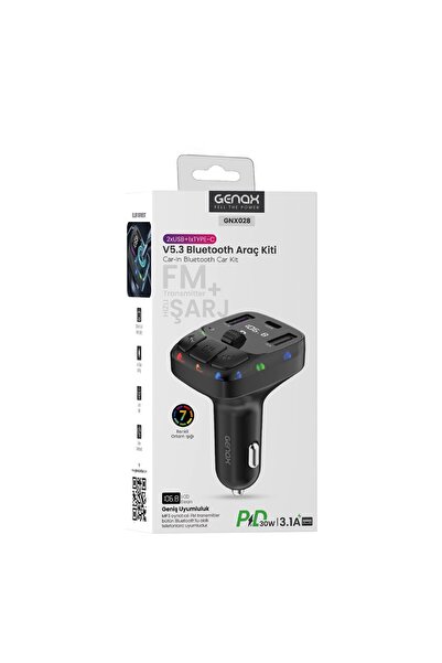 Genel Markalar GENAX V5.3 Bluetooth FM Transmitter Araç Kiti – 2xUSB + 1xType...
