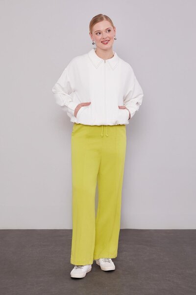 Levidor Fıstık Yeşili Beli Lastikli Kuşgözü Detaylı Pantolon