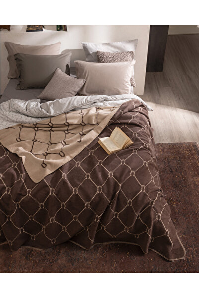 Madame Coco Erouan Double Jacquard Cotton Blanket - Brown