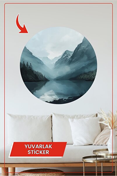 KOSS Dijital Autocolant rotund cu vedere la munți înghețați și lac, ornament ...