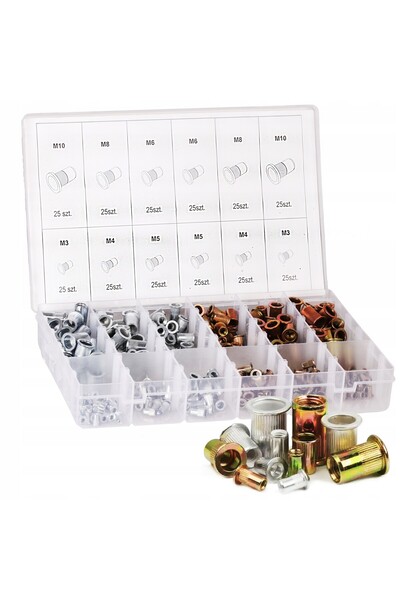zola Set of 300 rivet nuts, sizes M3/4/5/6/8/10, 150 steel, 150 aluminum, universal