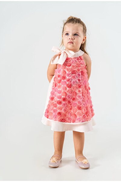 BİLGEN Style KIZ COCUK GÜL KABARTMALI BAĞLANABİLİR FİYONK PAMUL SÜPREM LİKRALI ESNEK ELBİSE 2- 5 YAŞ ARASI