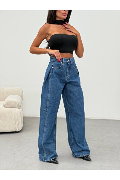 HerTon Yüksek Bel Geniş Paça Denim Jean