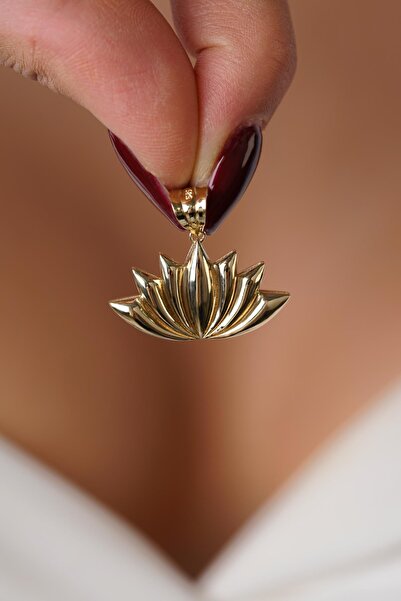 Fiyonk Kuyumculuk 14 Ayar Altın Büyük Lotus Çiçeği Kolye Ucu