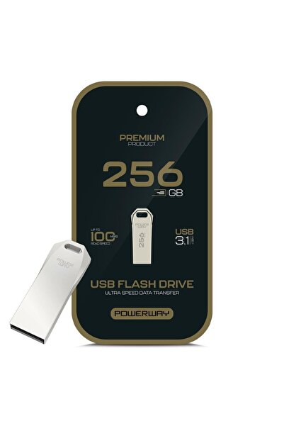 Powermaster Powerway Premium 256 Gb 100Mb/S Ultra Fast USB 3.1 Metal Silver Flash Memory
