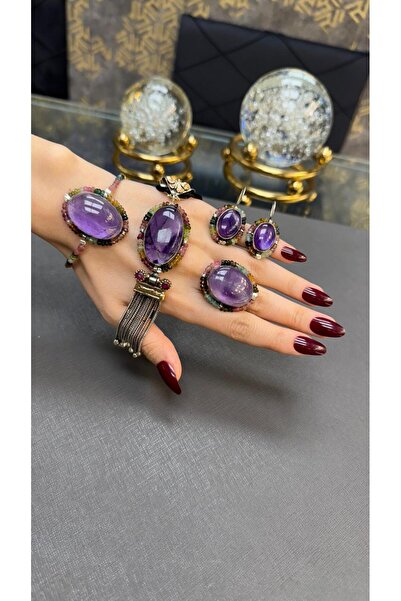 Gümüşhanesi Ametist taşından otantik gümüş set