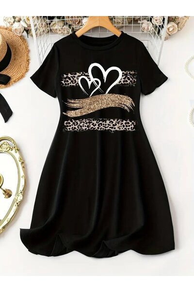 Wear Up Women's Short Sleeve Crew Neck Patterned Viscose Dress