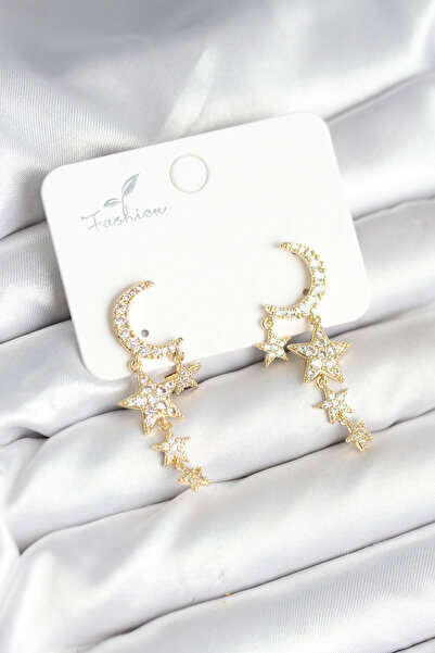 teknoparkx Moon and Star Model Gold Color Brass Women's Earrings - Lisinya Tygoo