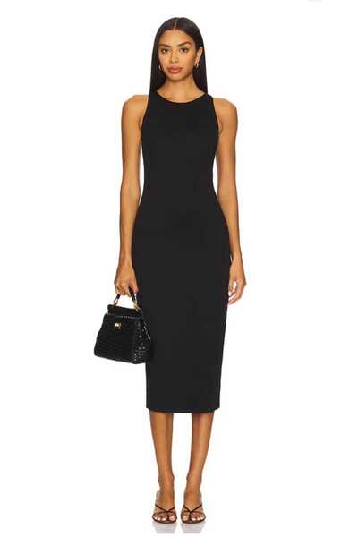 AFR CLOTHES فستان نسائي متوسط الطول من قماش الجيرسي ذو طبقتين