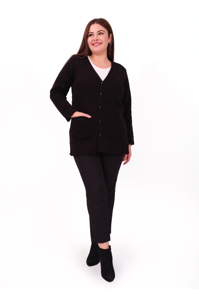 First Örme V Yaka Önden Düğmeli Taş Bakılı Hırka