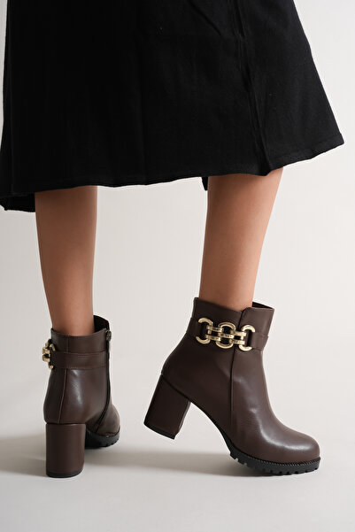 NUG Ava Women's Zippered Side Buckle Detailed Short Heeled Boots