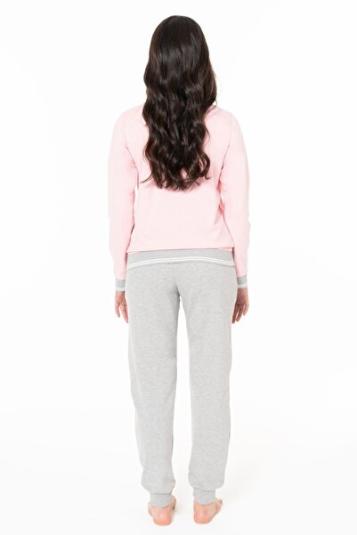 U.S. Polo Assn. Kadın Bisiklet Yaka Uzun Kollu Pijama Takımı S26117 BANTLI PAÇA RAHAT KUMAŞ