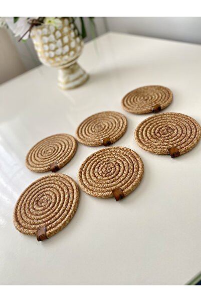 MS Glassware Wicker Tress Coasters (Set of 6), 12 Cm, Cup, Glass, Mug, Candle Coaster, Handmade Natural