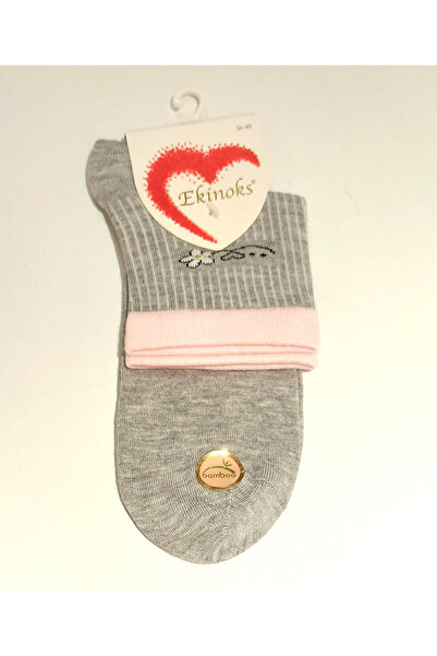 Monalisa Home جوارب نسائية من الخيزران باللون الرمادي والوردي مقاس 36-40