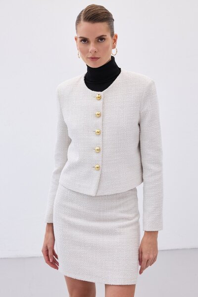 Sateen Короткий твітовий піджак - Камінь