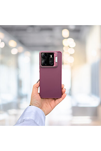 Skygo TECNO SPARK GO 2023 STANDLI İÇİ SÜET TPU KILIF BORDO