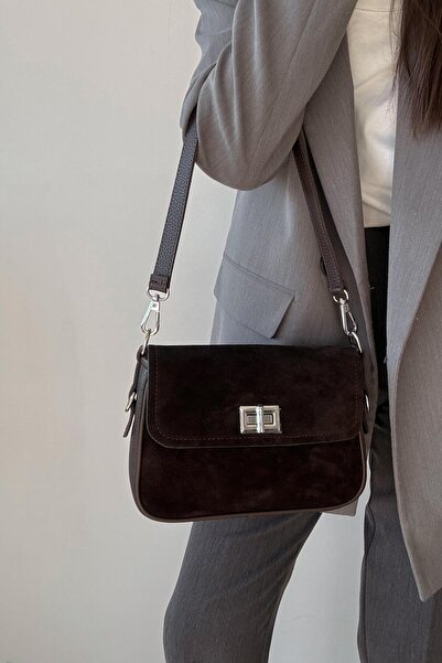 nope21shoess Geantă maro din piele naturală cu capac frontal