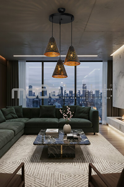 Modelight LAZER KESİM DESENLİ METAL 3LÜ AVİZE - SALON-OTURMA-ÇOCUK-YEMEK-YATA...