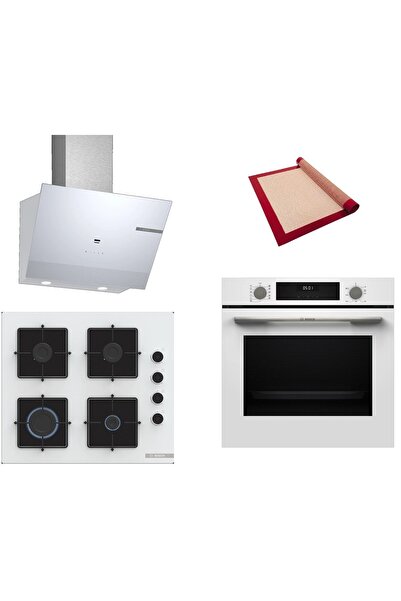 Bosch Beyaz 3 lü Ankastre Set (HUA717BV0T-POP6C2P30O-DWK67PJ20T) Buhar Destekli - Pişirme Matı ile