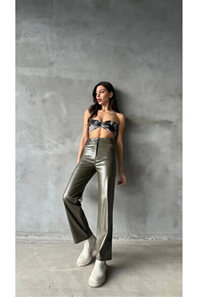 Ecenin Favorileri Green Faux Leather Women's Trousers