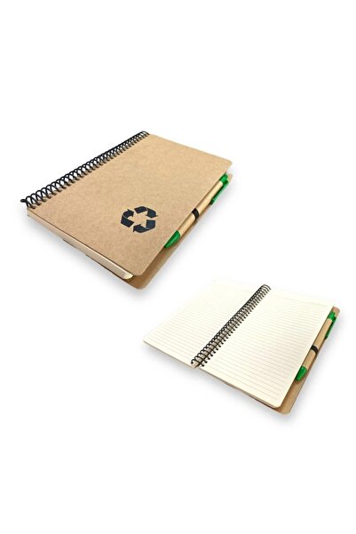 tüftürük Hard Cover 13X21 80 Sheets Lined Recycling Spiral Notebook - with Pen Gift