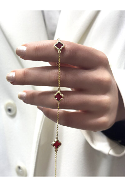 DİAMİNE PIRLANTA 14 Ayar Altın Bordo Yonca Bileklik (8mm)
