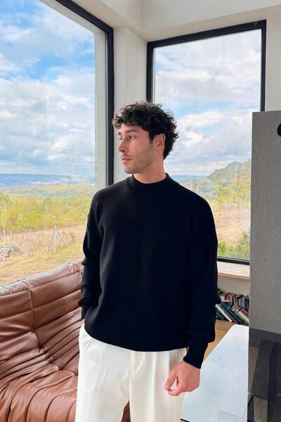 Flaw Wear Pulover tricotat basic cu gât înalt, negru