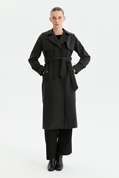 Günay Karaca Зимно вълнено дамско палто Young Sport с двойно закопчаване, сив...