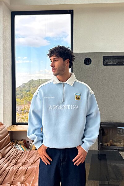 Flaw Wear Half Zip Arjantin Nakışlı Sweatshirt