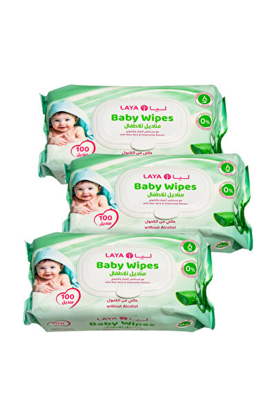 LAYA ليا مناديل أطفال مبللة مع مستخلص الصبار والبابونج -100 منديل 3 حبه