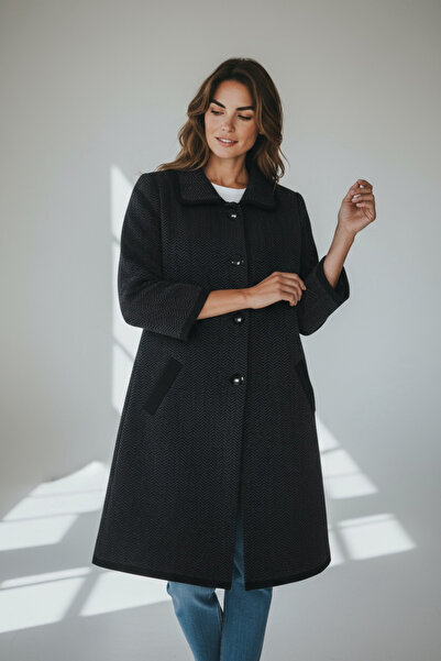 ECE GİYİM Women's Buttoned Front Thick Knit Cardigan with Pocket and Collar