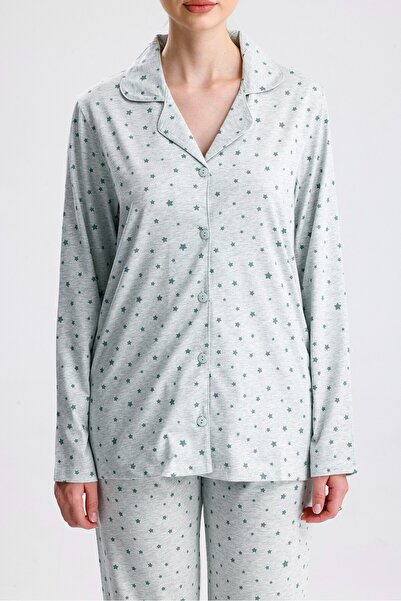 Yeni İnci YILDIZ DESEN PAMUK KADIN PİJAMA TAKIM