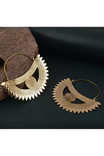 HAB TRADE Antique Textured Bohemian Half Sun Design Earrings
