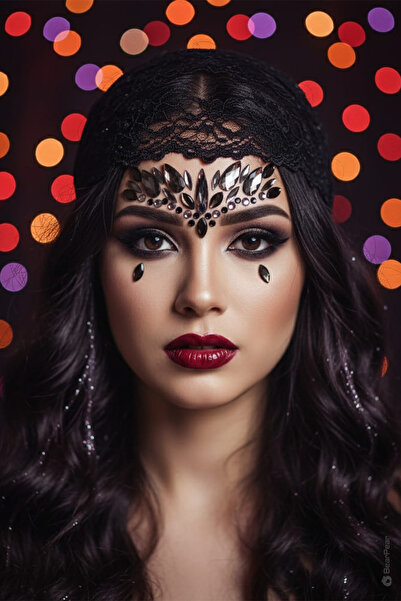 BearPear Kristal Siyah Yüz Taşı Halloween Cadılar Bayramı Aksesuarı Face Gems