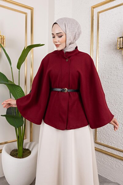 Moda Ebva İthal Kaşe Panço-6061 Bordo