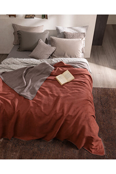 Madame Coco Caureo Double Jacquard Cotton Blanket - Mink/Orange