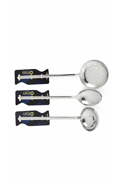 HAKS Steel Serving Set Economic 3-Piece Spoon, Strainer, Serving Spoon