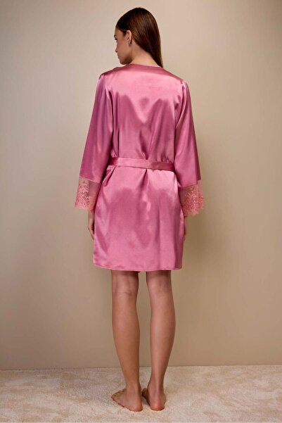 AYYILDIZ Σετ νυχτικό και ρόμπα από σατέν Dusty Rose 3802