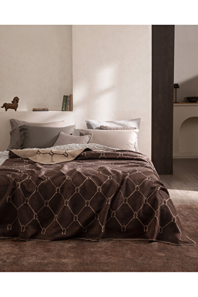 Madame Coco Erouan Double Jacquard Cotton Blanket - Brown