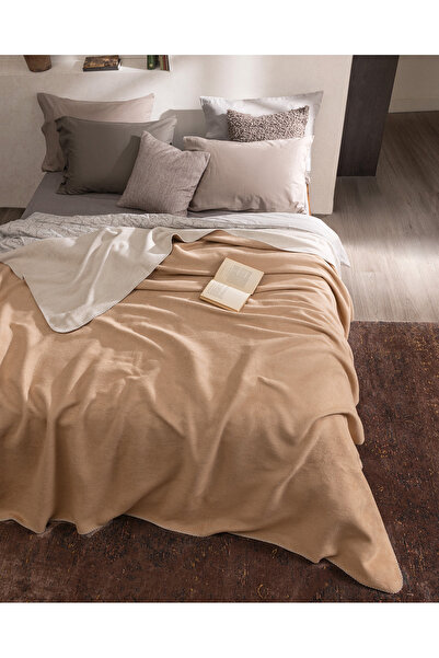 Madame Coco Caureo Çift Kişilik Jakarlı Pamuklu Battaniye - Bej/Ekru