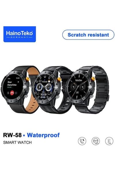 HAINOTEKO ساعة ذكية RW58 Executive Round مع 3 أحزمة وشاحن لاسلكي - أسود