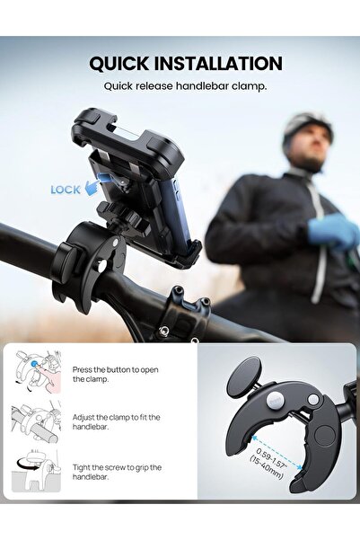Lamicall Motorcycle Phone Mount - Handlebar Phone Holder for 4.7-6.8" Phones (Black)