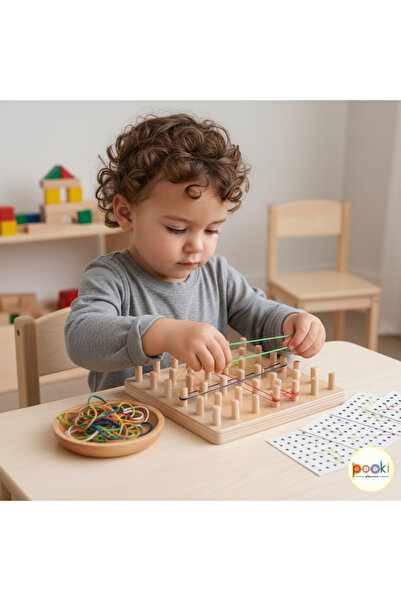 Pooki playroom Geoboard - Montessori Eğitici Kartlı Lastikli Şekiller Geometri Oyunu