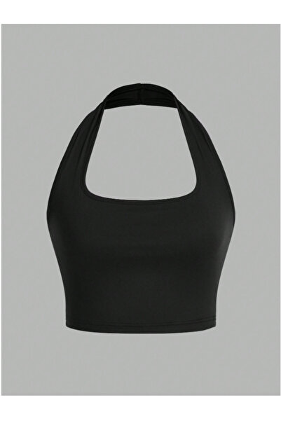 blck & premium Crop top cu decolteu la gât și spate gol - Material din poliam...